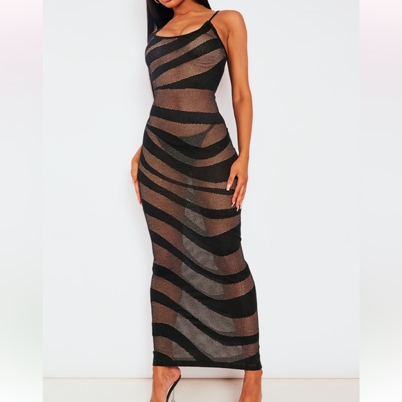 PRETTYLITTLETHING black sheer knit maxi dress - Picture 3 of 3
